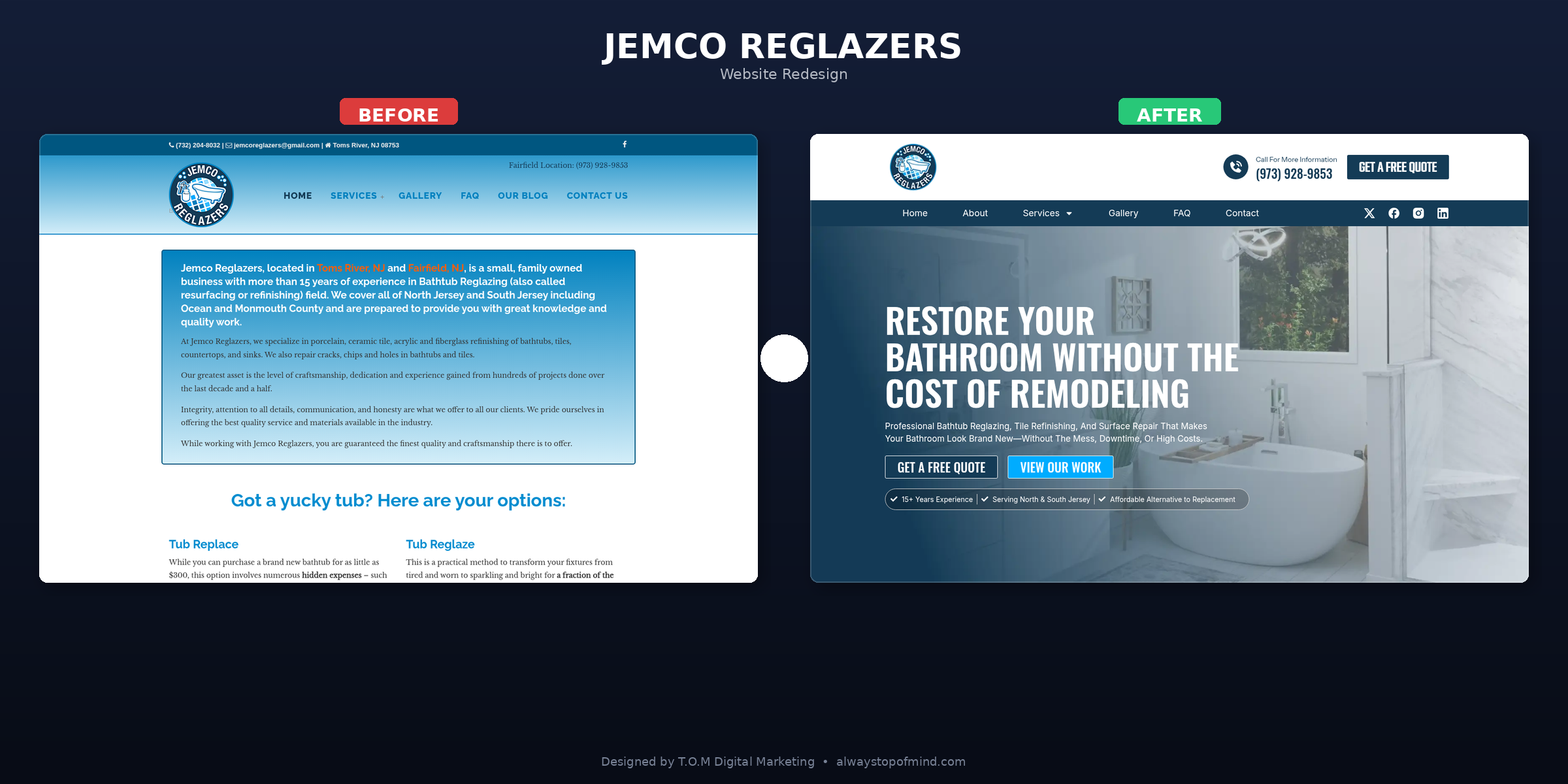 Jemco before and after website redesign
