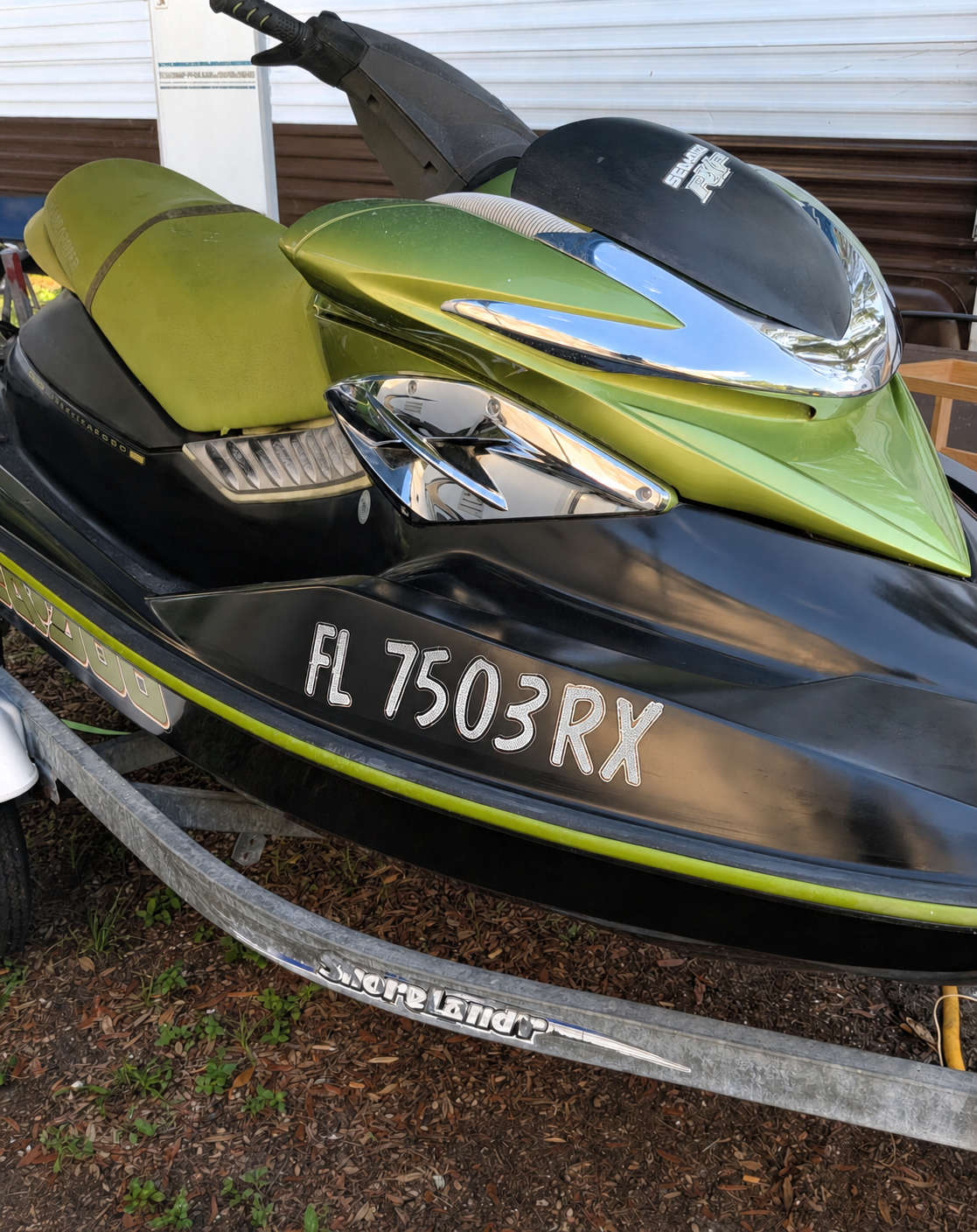 Close-up of boat registration number 215