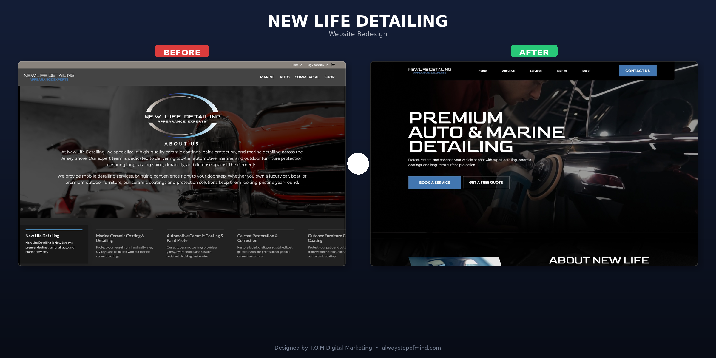 New Life Detailing before and after website redesign