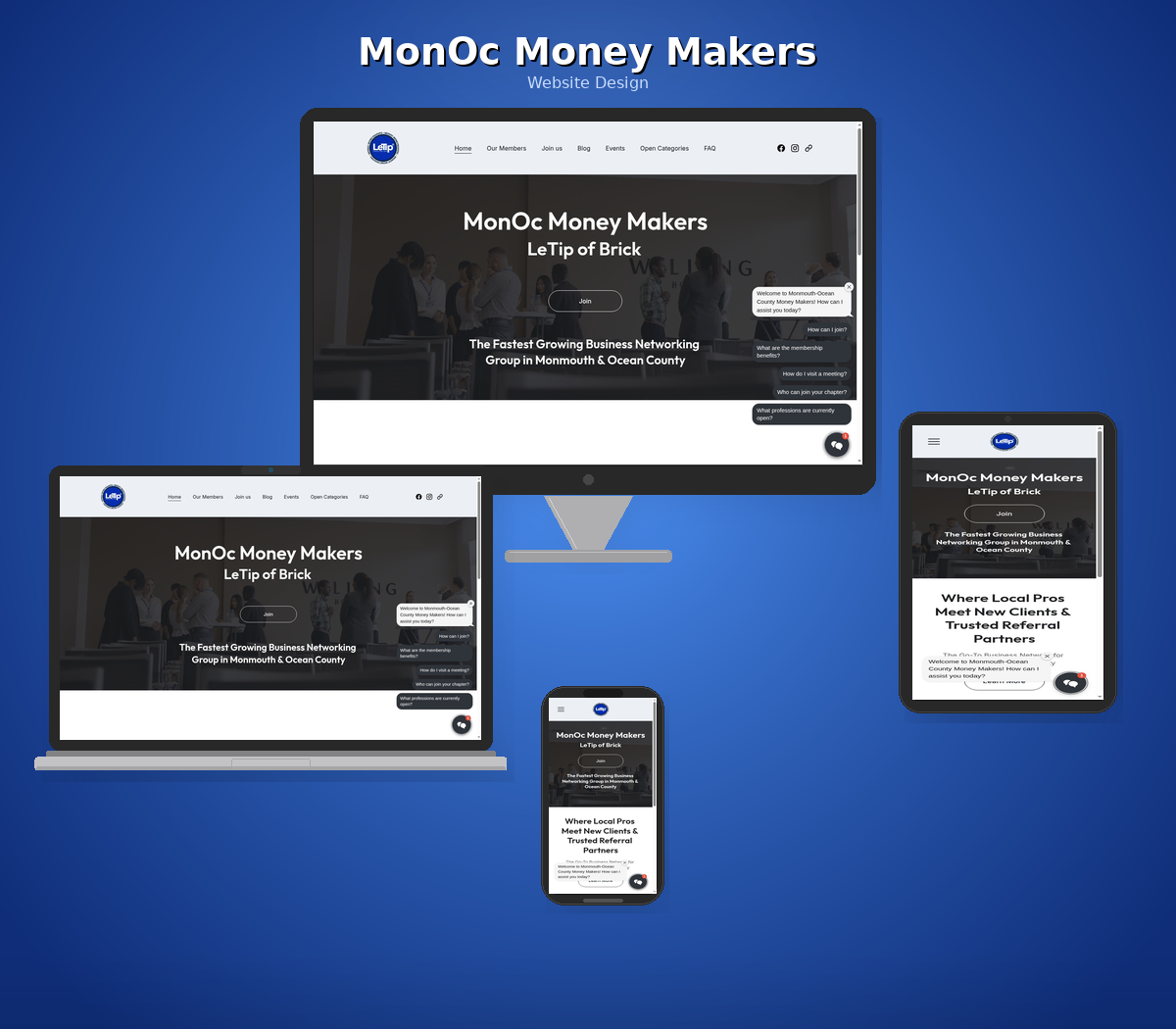 Service business website on desktop screen