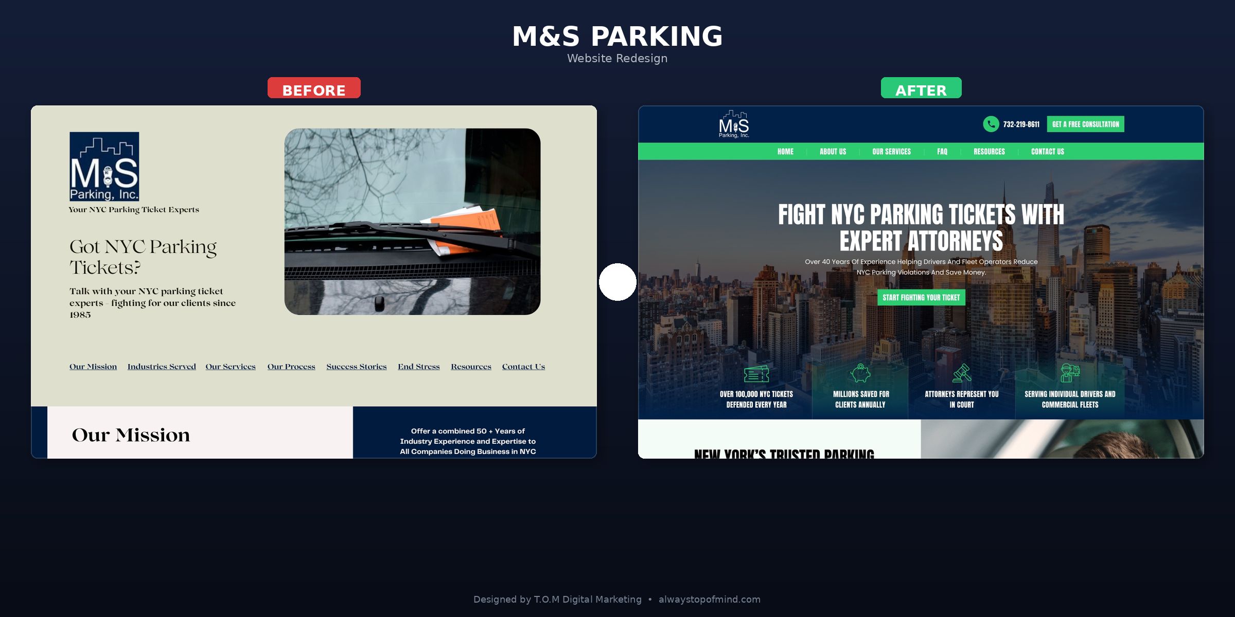 MS Parking before and after website redesign