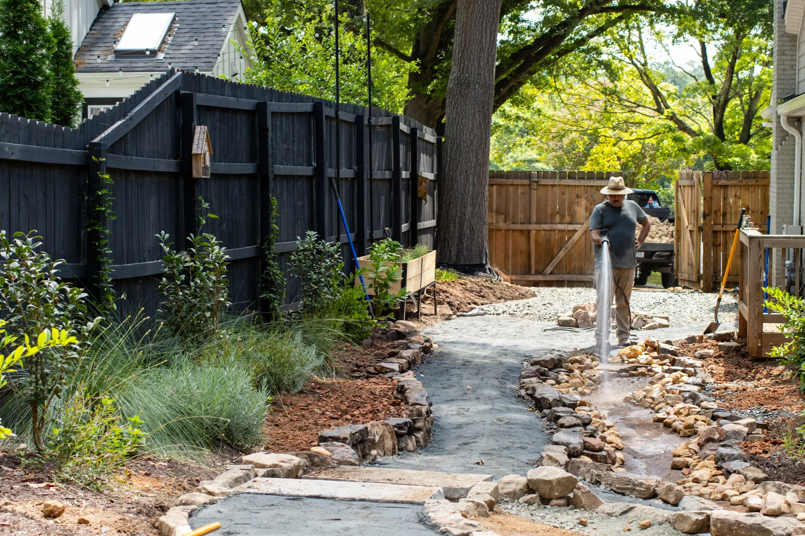 Seasons Fine Gardening — garden pathway project in progress in Charlotte