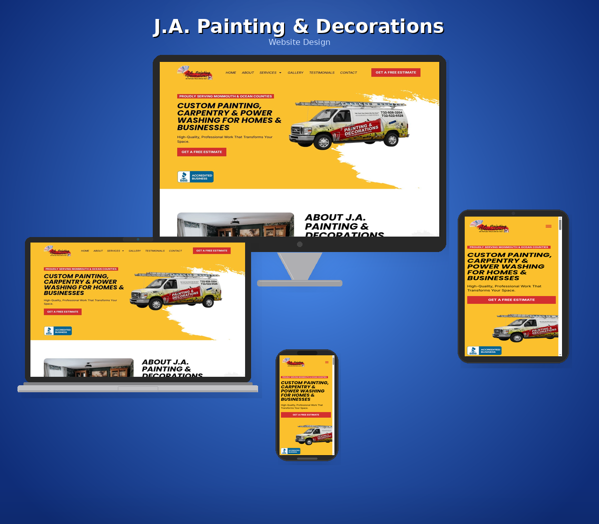 JA Painting contractor website design displayed on laptop