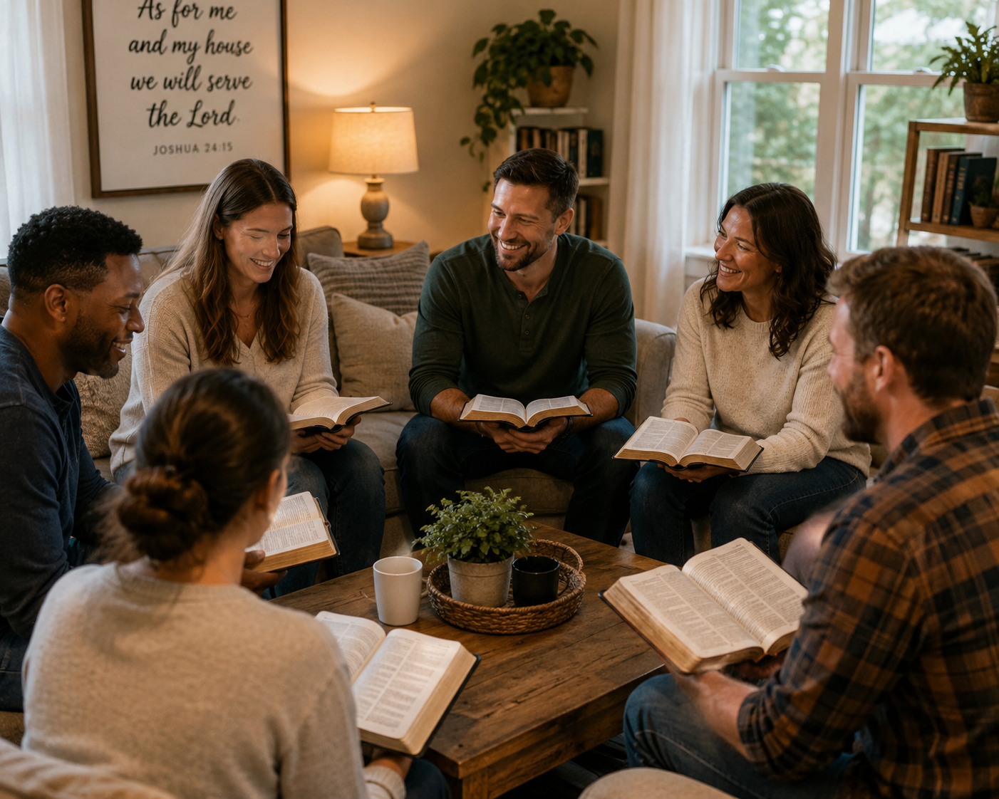Group of friends relaxing together in a modern living room