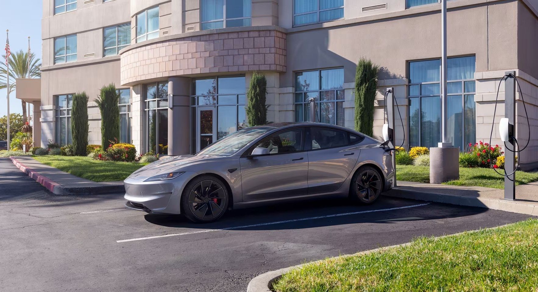 Tesla Wall Connector commercial installation at a parking facility