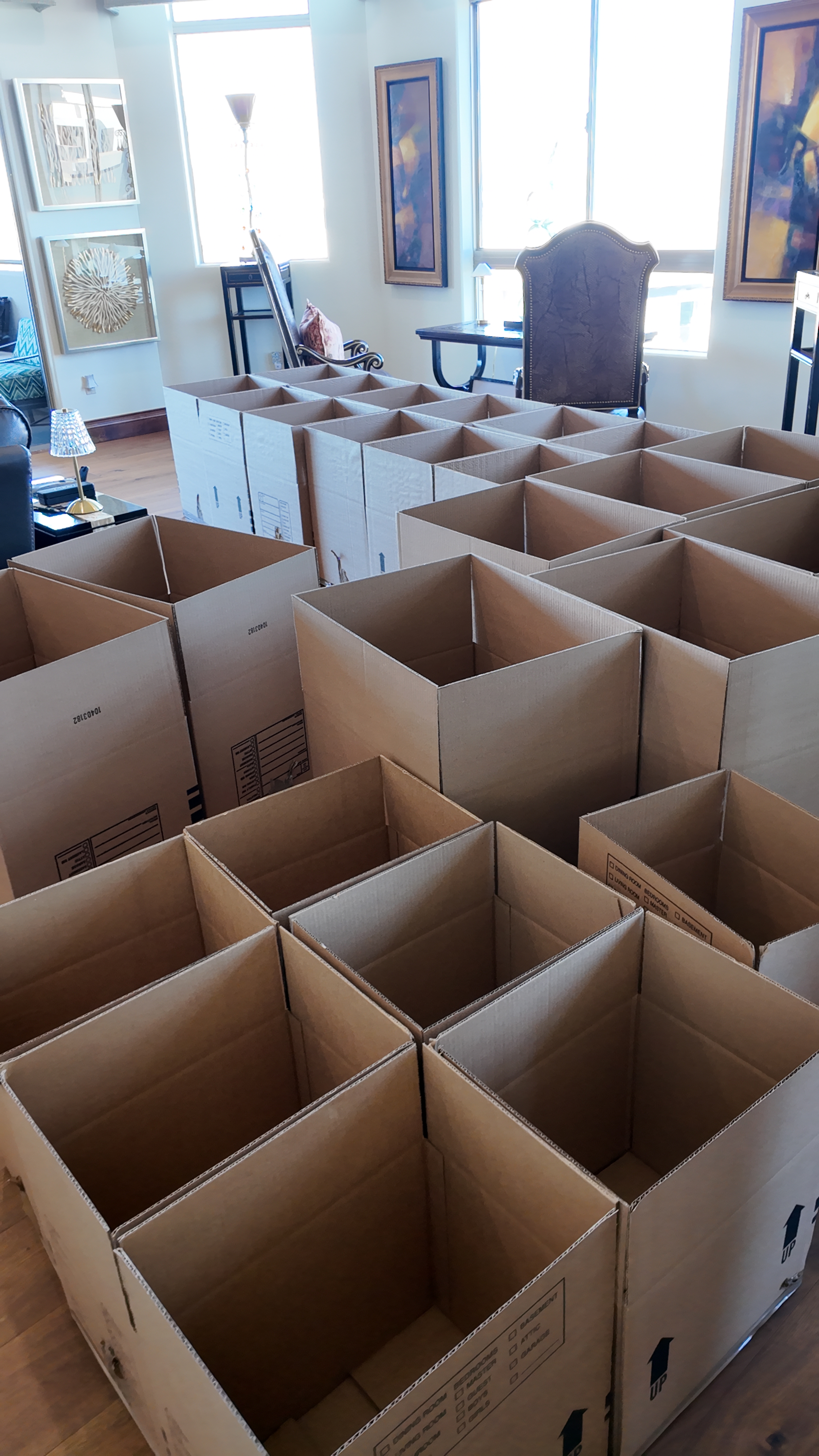 Lucky Day Moving crew member unloading boxes from a van