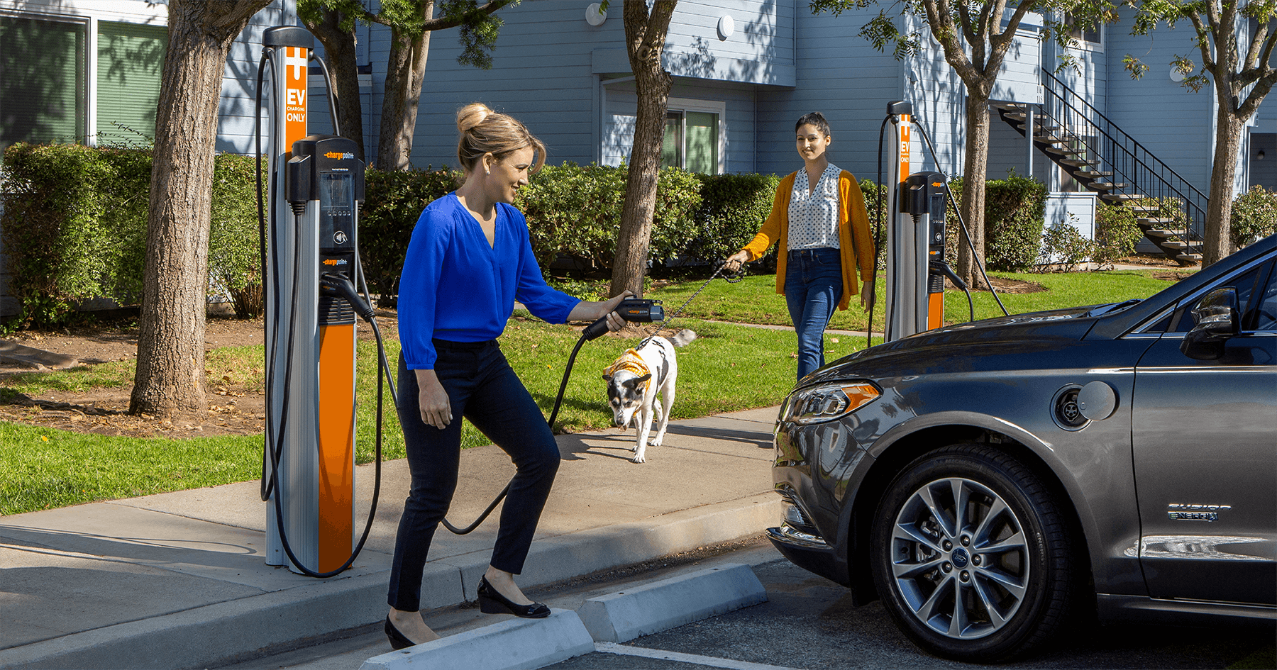 ChargePoint commercial EV charging station installed at a business property
