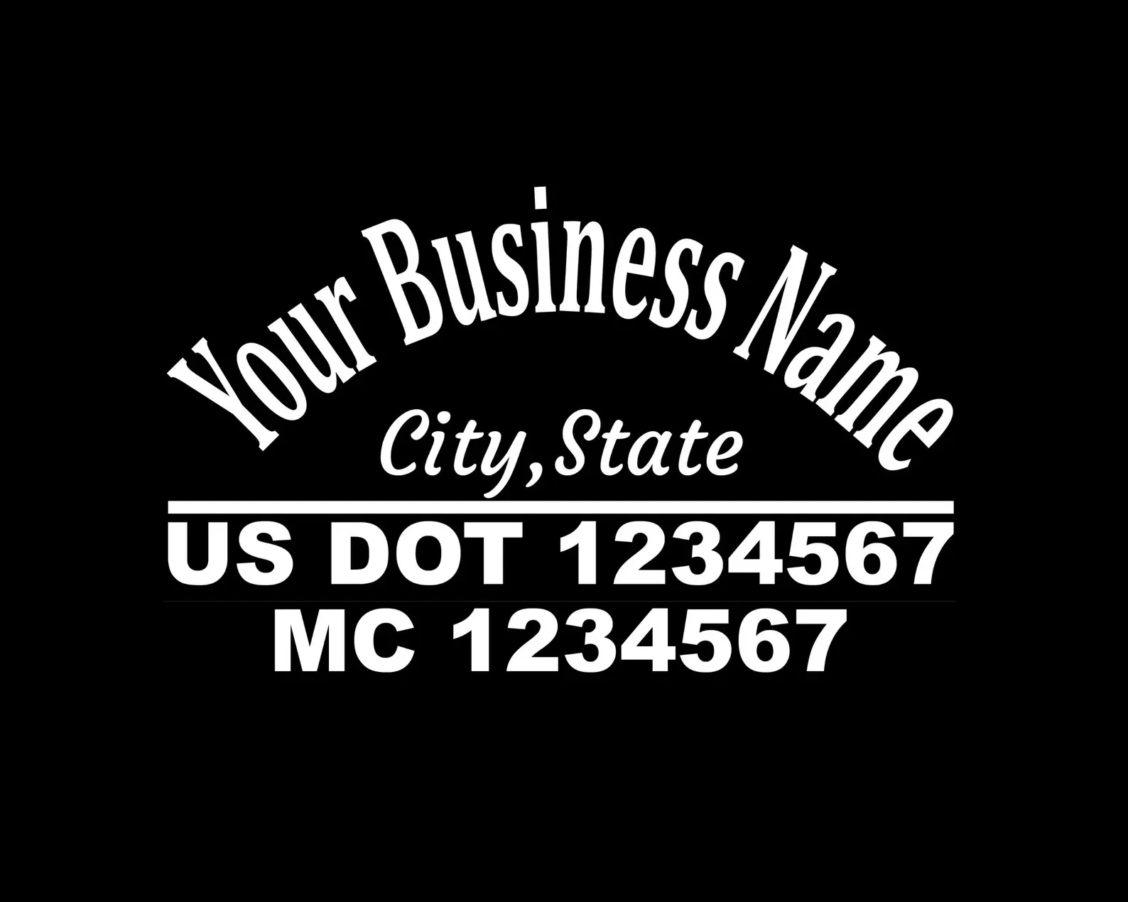 Custom business logo featuring company name, location, and identification numbers.
