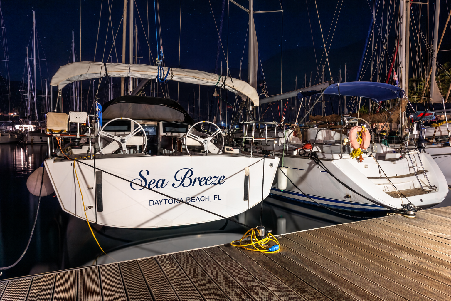 Custom boat name lettering on stern