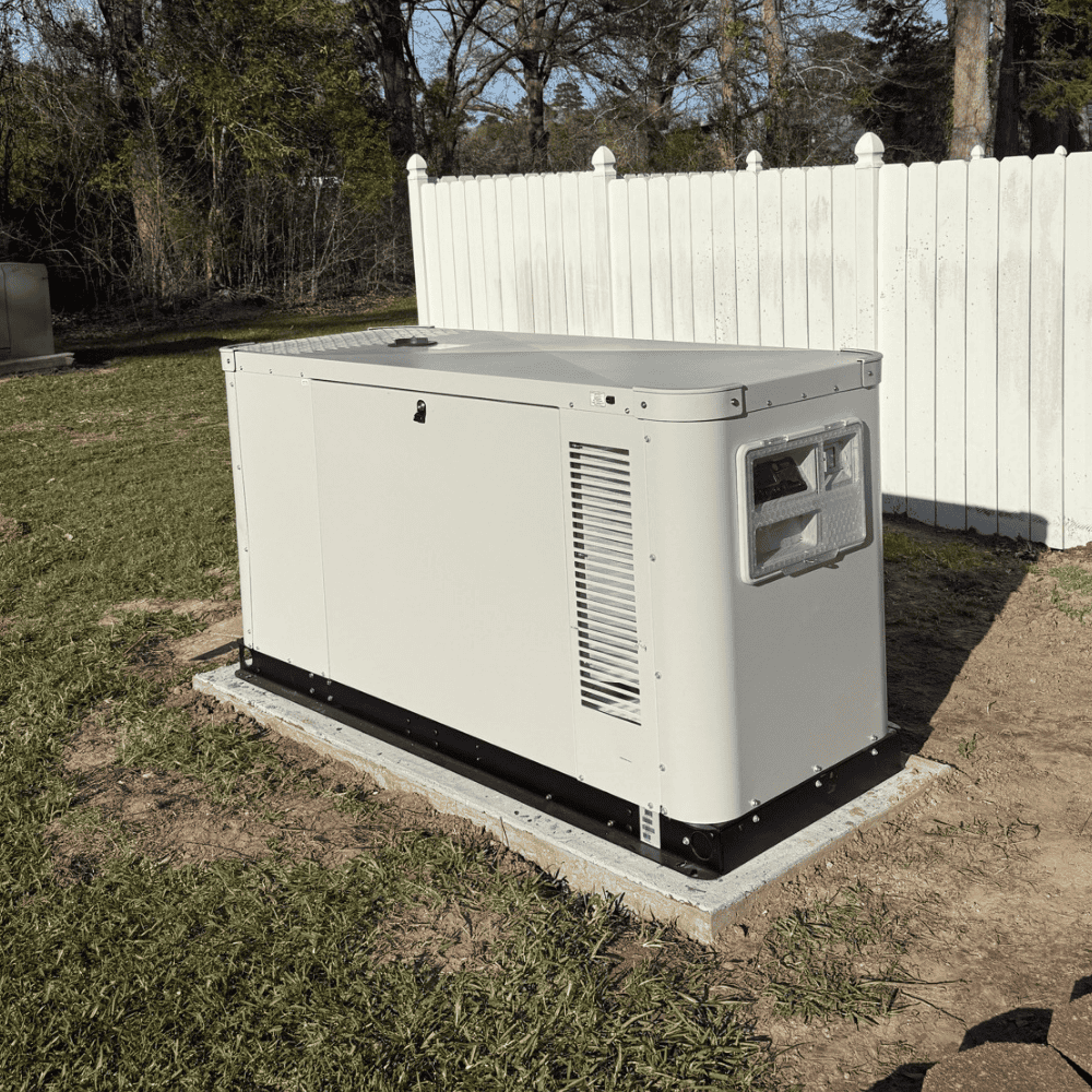 Whole-house standby generator unit installed outside a home