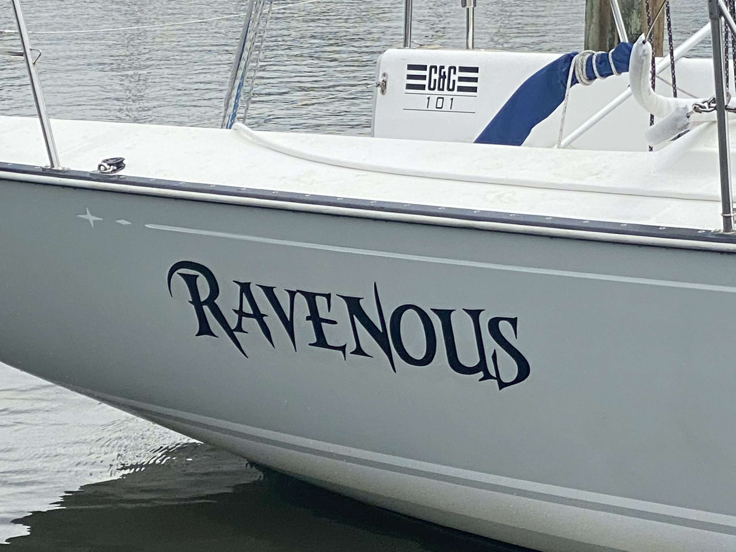 Custom personalized boat name decal close up